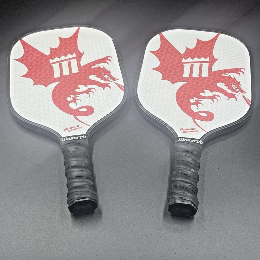 Lot of 2 Monarch Dragon Slayer Composite White‎ And Red Pickleball Paddles
